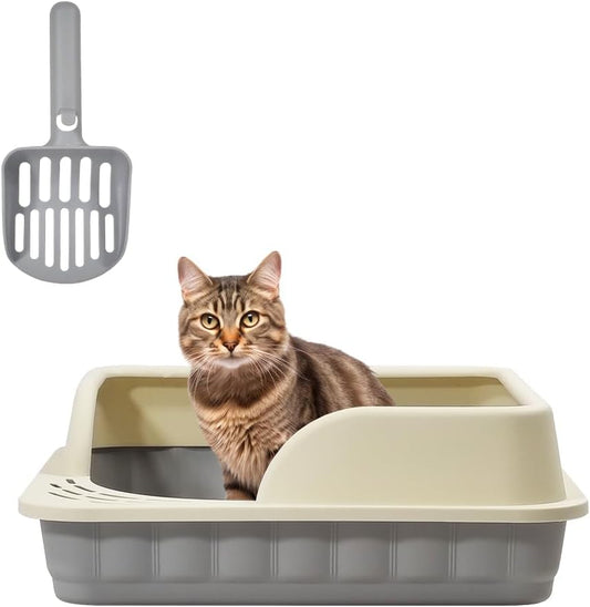 Semi-enclosed cat litter box with Durable plastic, Sand filter holes, Litter scoop, and Detachable design, Leak-proof cat toilet for cats & kittens, Ideal for indoor/outdoor use 39 cm
