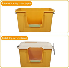 Large Enclosed cat litter box with Front entry & Top exit, Portable design, Sand drop pedal, and Litter scoop, Durable plastic cat toilet for indoor cats & kittens, Easy to clean 80 cm