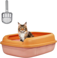 Cat litter box for medium to large cats, Semi-enclosed cat litter box with Detachable design, Durable plastic, Raised fence, and Litter scoop, Ideal for indoor/outdoor, Splash-proof 65 cm