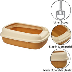 Cat litter box for medium to large cats, Semi-enclosed cat litter box with Detachable design, Durable plastic, Raised fence, and Litter scoop, Ideal for indoor/outdoor, Splash-proof 65 cm
