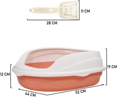 Semi-enclosed cat litter box with Splash-proof design, Detachable design, and Litter scoop, Durable plastic cat litter box for medium to large cats, Ideal for indoor/outdoor use 52 cm