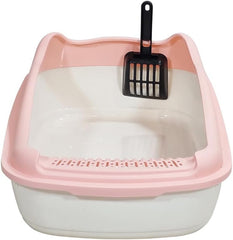 Anti-splash cat litter box with Enclosed design, Easy to clean, Durable plastic material and Removable, Cat Litter Pan with Scoop, Portable, Large size, High fence, and All size cats