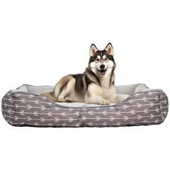 Cozy dog bed for medium to large breeds, Calming rectangle sleeping bed with Soft plush fabric, Removable cushion, and Non-slip bottom, Machine washable, 90 cm (Grey)