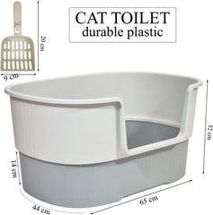 Cat litter box with Extra-large design, Deep high walls, Litter scoop and Low entrance, 78 cm Spacious cat toilet with Odor control, Anti-splash, Durable plastic and Non-stick, Easy to clean