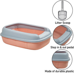 Cat litter box for medium to large cats, Semi-enclosed cat litter box with Detachable design, Durable plastic, Raised fence, and Litter scoop, Ideal for indoor/outdoor, Splash-proof 65 cm
