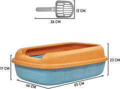 Cat litter box for medium to large cats, Semi-enclosed cat litter box with Detachable design, Durable plastic, Raised fence, and Litter scoop, Ideal for indoor/outdoor, Splash-proof 65 cm