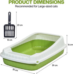 Semi-enclosed Cat litter box for Large-sized cats, Odor control plastic cat toilet with Litter scoop, Grid design, Lightweight, and Raised fence, Detachable for easy cleaning, 59 cm