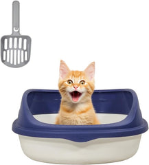 Semi-enclosed cat litter box for medium-sized cats, Durable plastic cat toilet with Splash-proof design, Detachable design, and Litter scoop, Ideal for indoor/outdoor use 46 cm
