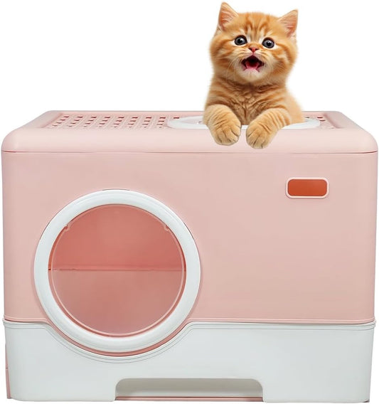 Cat Litter Box | Splash-Proof Enclosed Cat Toilet with Front Entry & Top Exit | Drawer-Type, Litter Scoop & Sand Filter Holes | Plastic Design for Easy Cleaning and Freshness
