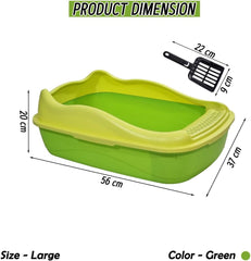 Anti-splash cat litter box with Enclosed design, Easy to clean, Durable plastic material and Removable, Cat Litter Pan with Scoop, Portable, Large size, High fence, and All size cats
