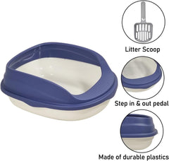 Semi-enclosed cat litter box for medium-sized cats, Durable plastic cat toilet with Splash-proof design, Detachable design, and Litter scoop, Ideal for indoor/outdoor use 46 cm