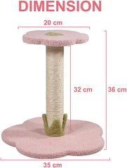 Cat tree scratcher for small cats & kittens, Cat tree activity center with Flower design perch, Natural sisal scratching post, and Sturdy wooden base, Ideal for indoor use, Easy assembly 36 cm (Pink)