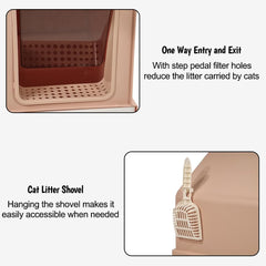 Cat Litter Box with House-Shaped Design - Drawer-Type, Transparent Door, Enclosed Cat Litter Scoop & Cleaning Mat – Splash-Proof & Odor-Control Cat Toilet Box, Easy to Clean