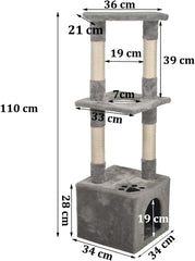 Cat tree scratching post for indoor cats & kittens, Durable cat tree climbing frame with Perch, Natural sisal scratching post, and Spacious cat condo, Easy to assemble 110 cm (Grey)