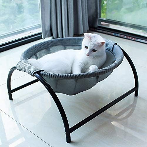 Pet hammock bed for cats and small dogs, Breathable & Comfortable cat lounger with Polyester material and Metal frame, All-season cooling pet bed, Suitable for Indoor & Outdoor use 43 cm (Grey)