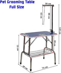 Foldable Pet Grooming Table with Non-slip surface, Folding crossbeams, and Portable, Beauty station for small to medium pet, Space saving design, Storage Basket, Adjustable Arm & Noose, 145 cm (Blue)