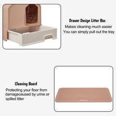 Cat Litter Box with House-Shaped Design - Drawer-Type, Transparent Door, Enclosed Cat Litter Scoop & Cleaning Mat – Splash-Proof & Odor-Control Cat Toilet Box, Easy to Clean