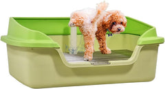 Dog Potty Tray - Dog Toilet for Small to Medium Dogs | Pet Plastic Puppy Training Seat with Splash Proof Design, Stainless Steel Grid & Detachable Pee Post | Indoor & Outdoor (Green, Small)