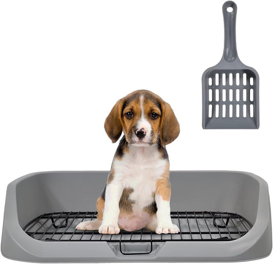 Dog toilet for small to medium dogs, Durable pet potty training tray with Raised design, shovel, and Detachable stainless steel grid, Ideal for indoor & outdoor, Easy to clean 53 cm