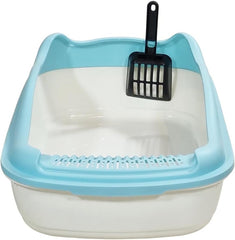 Anti-splash cat litter box with Enclosed design, Easy to clean, Durable plastic material and Removable, Cat Litter Pan with Scoop, Portable, Large size, High fence, and All size cats