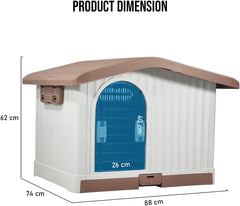 Plastic dog house for small to medium-sized Dogs, Durable PP Material dog house with Liftable Roof, Air vents, and Removable tray, Easy clean & Quick assembly for Indoor & Outdoor 88 cm