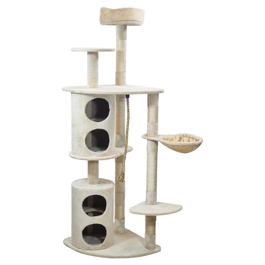Tall Cat Tree Tower with Large Top Perch - Dangling Ball, Cozy Hammocks, Cat Scratching Posts and Durable Cat Condo - 195 cm Cat Activity Center for Climbing & Playing (Beige)
