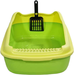 Anti-splash cat litter box with Enclosed design, Easy to clean, Durable plastic material and Removable, Cat Litter Pan with Scoop, Portable, Large size, High fence, and All size cats