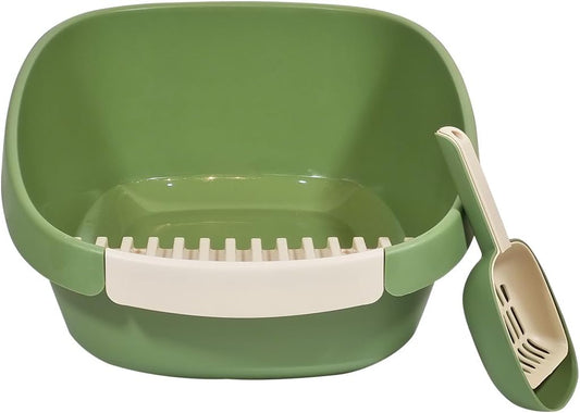 Cat litter box with Scoop & Holder, Open top high, Easy to clean, and Design for Kittens to Adult cats, 59 cm Kitty litter tray with High fence, Ant-spill and Durable Plastic litter box