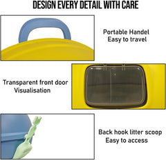 Cat Litter Box with Durable PVC Material | Fully-Enclosed Portable Handle, Transparent Door, Litter Scoop and Non-Slip Design | Splash-Proof Cat Toilet for Indoor Cats