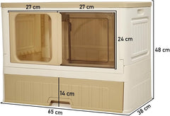 Cat cabinet, Durable 3-layer cat combination litter box with Storage area, Sleeping area, Cat toilet, and Rolling wheels, Durable plastic cat litter box, Ideal for indoor/outdoor use 115 cm