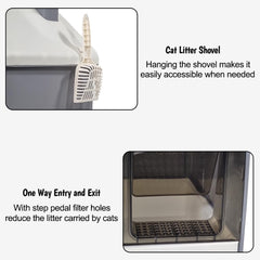 Cat Litter Box with House-Shaped Design - Drawer-Type, Transparent Door, Enclosed Cat Litter Scoop & Cleaning Mat – Splash-Proof & Odor-Control Cat Toilet Box, Easy to Clean