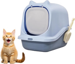 Fully-enclosed cat litter box with Durable plastic, Carrying handle, Sand filter holes, and Litter scoop, Splash-proof cat toilet for Indoor cats & kittens, Easy to clean 45 cm