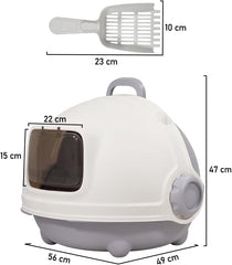 Cat Litter Box with Durable PVC Material | Fully-Enclosed Portable Handle, Transparent Door, Litter Scoop and Non-Slip Design | Splash-Proof Cat Toilet for Indoor Cats