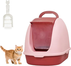 Fully-enclosed cat litter box with Portable handel, Flip cover entrance, Litter scoop, and Detachable design, Durable plastic cat toilet, Ideal for indoor/outdoor use, Easy to clean 38 cm