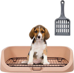 Dog toilet for small to medium dogs, Durable pet potty training tray with Raised design, shovel, and Detachable stainless steel grid, Ideal for indoor & outdoor, Easy to clean 53 cm