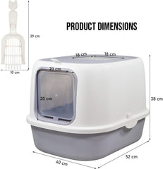 Fully enclosed cat litter box for cats & kittens, Durable plastic cat litter box with Front entry and Top exit, Litter scoop, and Odor control, Ideal for indoor/outdoor, Easy to clean 52 cm