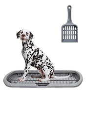 Dog toilet training with Barrier grid, Splash-proof design, Carrying handle, and Litter scoop, Large stainless steel dog toilet for All-sized breeds, Ideal for indoor/outdoor use, 65 cm (Grey)