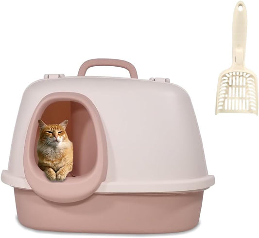Fully-enclosed cat litter box, Splash-proof cat toilet with Corridor entry & exit, Portable handle, Deodorant filter, and Litter scoop, Ideal for indoor cats & kittens, Easy to clean 60 cm