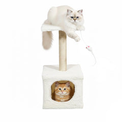 Modern cat tower with Hideaway cave and Hanging ball, Space saving design, Easy to fix and Portable, 59 cm Cat activity tree with Scratching pole, Protect furniture for Indoor cats and kittens