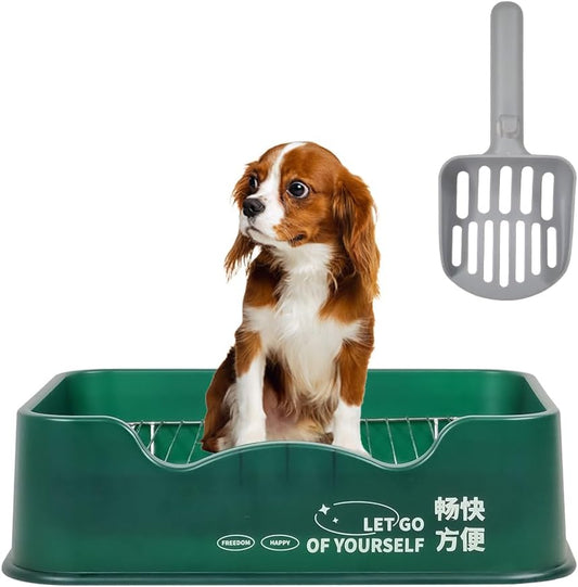 Dog training toilet for small to medium dogs, Detachable dog toilet with Shovel, Stainless steel grid, and Anti-slip pads, Suitable for indoor & outdoor, Leak-proof dog tray 52 cm