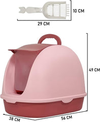 Fully-enclosed cat litter box with Portable handel, Flip cover entrance, Litter scoop, and Detachable design, Durable plastic cat toilet, Ideal for indoor/outdoor use, Easy to clean 38 cm