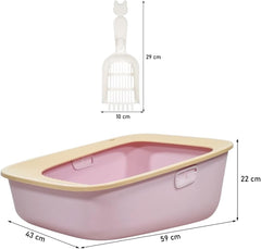 Large semi-enclosed cat litter box for indoor cats & kittens, Durable plastic cat toilet with Portable design, Sand drop pedal, and Litter scoop, Leak-proof design, Easy to clean 59 cm