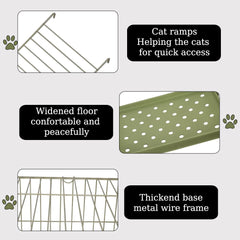 Cat cage with Durable metal wire, Wide plastic perch, Lockable door, and Climbing ladder, double-layer cat cage enclosure for Cats & Kittens, Suitable for indoor/outdoor use 117 cm (Green)
