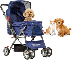 Pet Stroller for Cats and Dogs | Lightweight & Foldable | Dog Stroller with Adjustable Canopy & Spacious Interior | Storage Bag and Universal Wheels | Travel & Outdoor Cat Stroller (Dark Blue)
