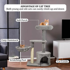 Modern cat tree with Padded perch, Plush hammock, Cozy condo, and Natural sisal scratching post, Multi-tier cat climbing tower for Indoor cats & Kittens, Easy to assemble, 84 cm