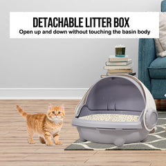 Cat Litter Box with Durable PVC Material | Fully-Enclosed Portable Handle, Transparent Door, Litter Scoop and Non-Slip Design | Splash-Proof Cat Toilet for Indoor Cats