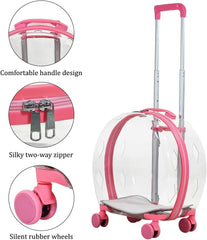 Transparent pet carrier for cats and dogs, Pet stroller with Telescopic handle, Durable zipper, Ventilation holes, and Rolling wheels, Suitable for outdoor activities, 93 cm