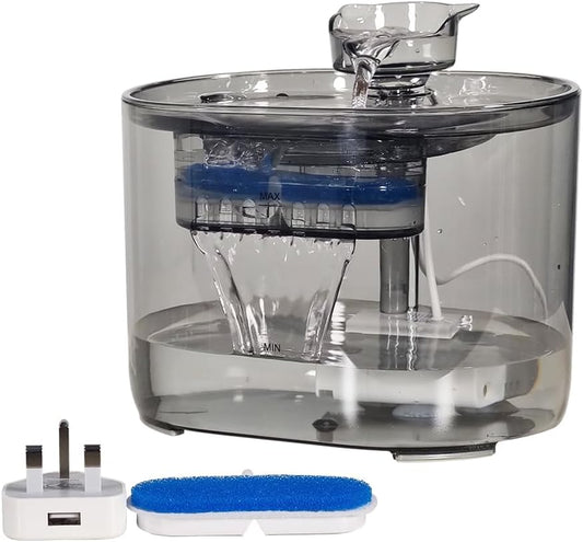 Pet water fountain for cats and small dogs, Transparent water dispenser with Filtration system, Ultra quiet water pump, and Adjustable water flows, 2.2L Large capacity (17 cm)