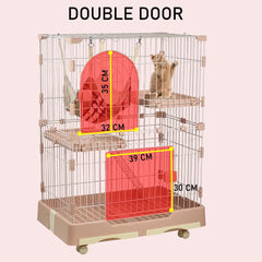 NNC PETS Large Cat Cage Indoor with Cozy Hammock - 2-Tier Metal Wire Cat Crate with 2 Lockable Doors - Climbing ladder, Removable Tray & Universal Wheels - Easy Assembly, 102 cm (Pink, Medium)