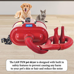 Dog Grooming - Pet Grooming Hair Dryer Vacuum Kit - Dog Hair Dryer, Blower - 240V Powerful with Adjustable Speed & Heat, Low - 3 Nozzles - Portable Handle - ABS Material (Red)